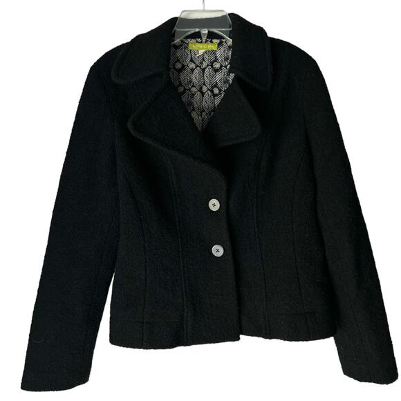 Sigrid Olsen Black Wool-Blend Blazer Jacket Womens 12 Two Button Closure Classic - Picture 1 of 6